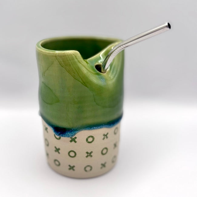 Green XO straw tumbler