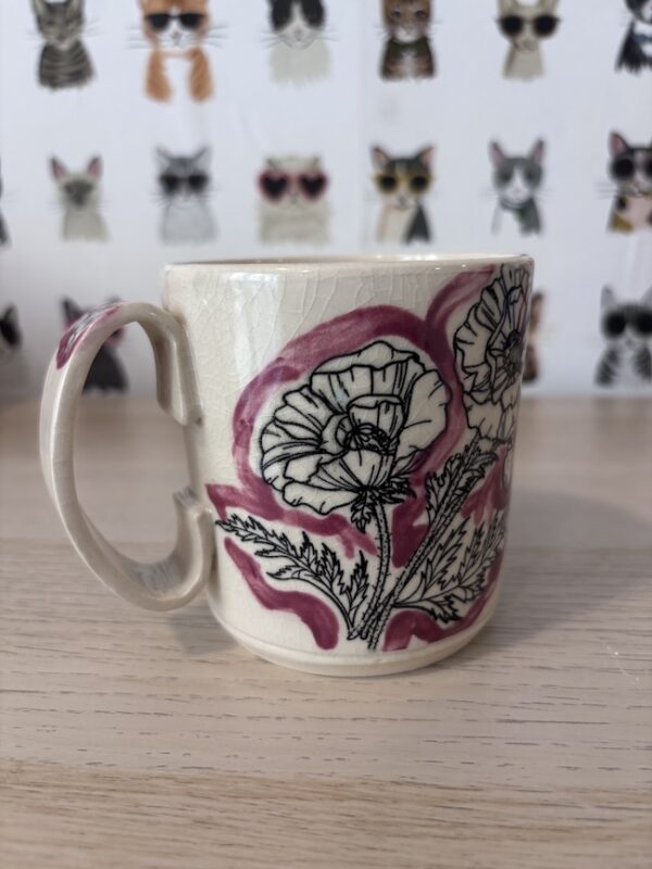 Pink "sketchy poppy" mug