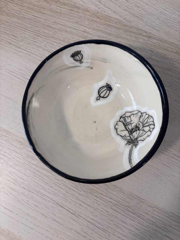 Black-and-white "sketchy poppy" bowl