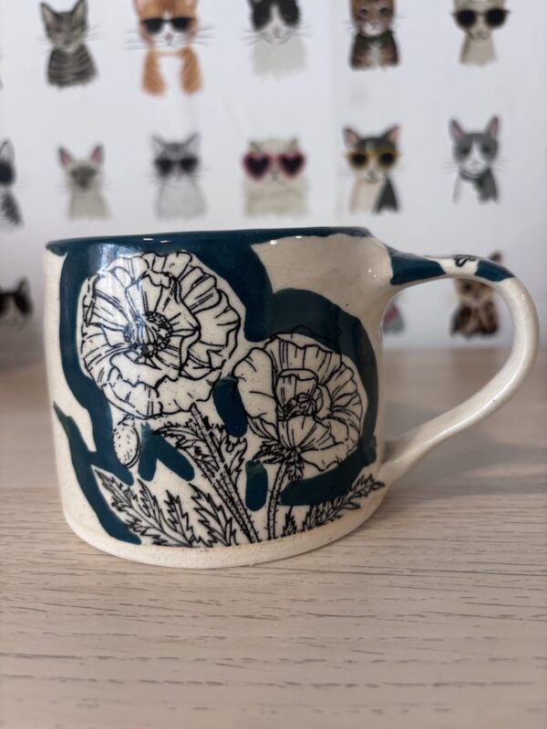 Teal "sketchy poppy" mug