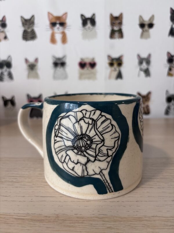 Teal "sketchy poppy" mug